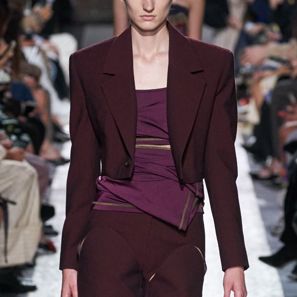 Y/PROJECT SS20 Runway Bordeaux Stretch-Wool Cropped Blazer